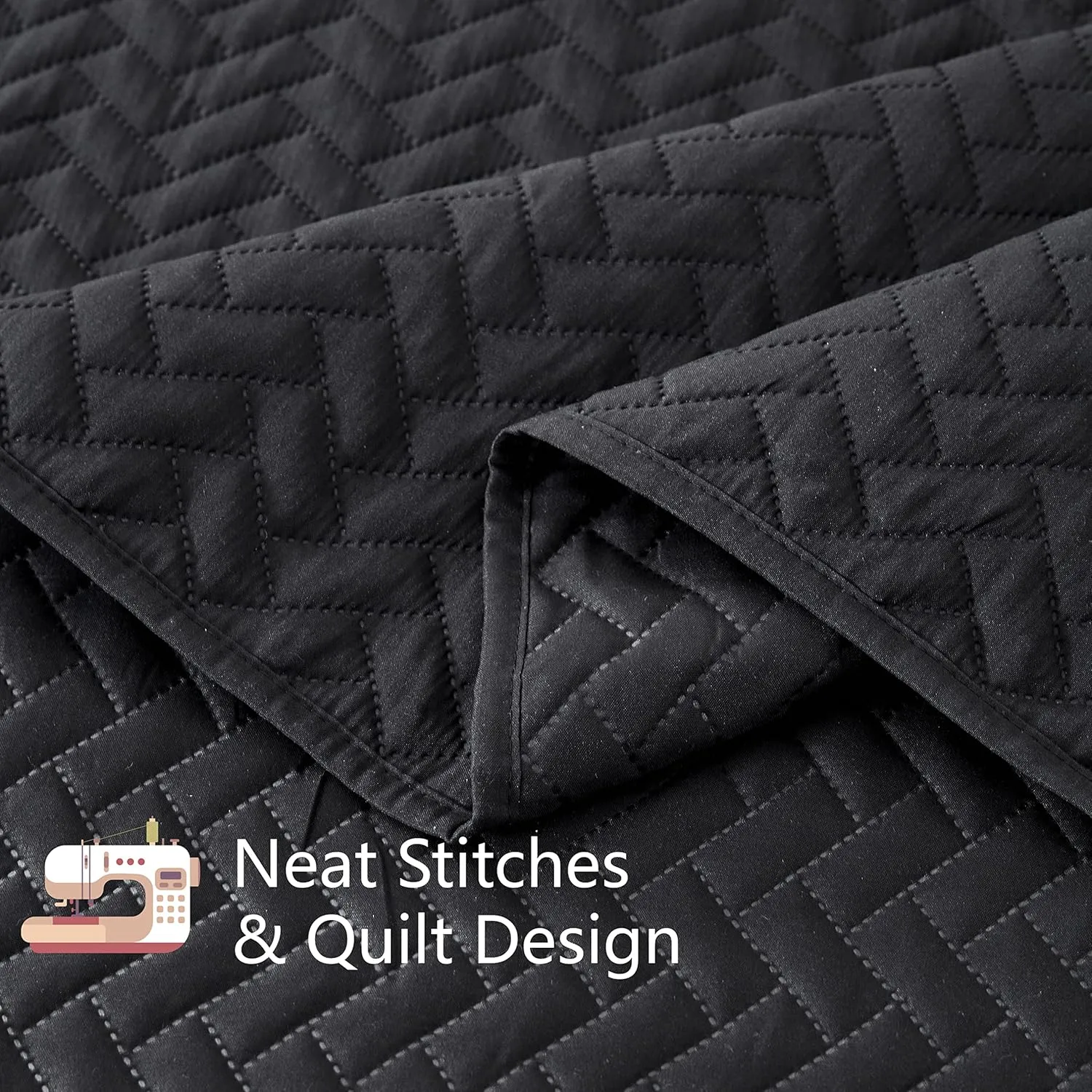 Maple&Stone Quilt Set Queen Size, Lightweight Black Bedspread Ultrasonic Chevron Pattern Light Coverlet for All Season Comforter Bedding Decor - 3 Piece Full Bed Cover Sets