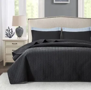 Maple&Stone Quilt Set Queen Size, Lightweight Black Bedspread Ultrasonic Chevron Pattern Light Coverlet for All Season Comforter Bedding Decor - 3 Piece Full Bed Cover Sets