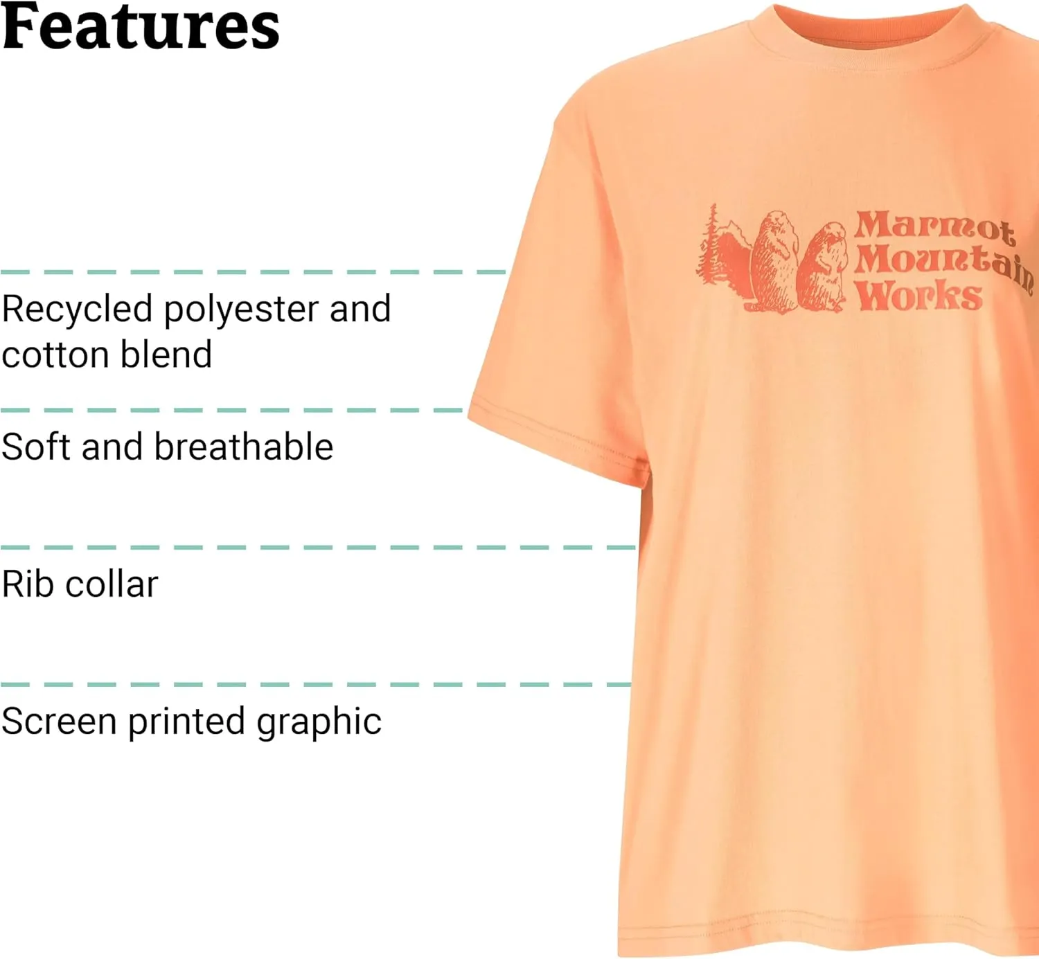 MARMOT Women's MMW Short-Sleeve Tee Shirt - Screen Printed Graphic on Soft, Breathable, Eco-Friendly Cotton/Poly Blend