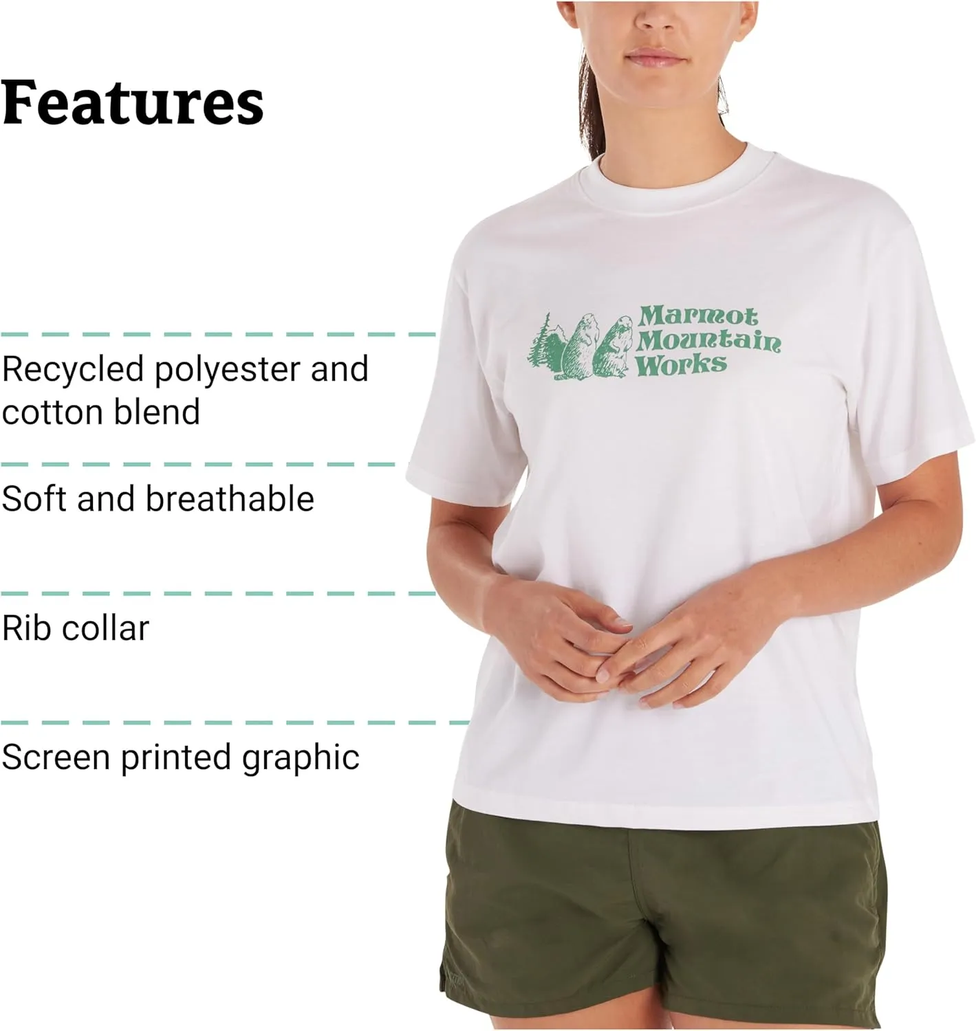 MARMOT Women's MMW Short-Sleeve Tee Shirt - Screen Printed Graphic on Soft, Breathable, Eco-Friendly Cotton/Poly Blend
