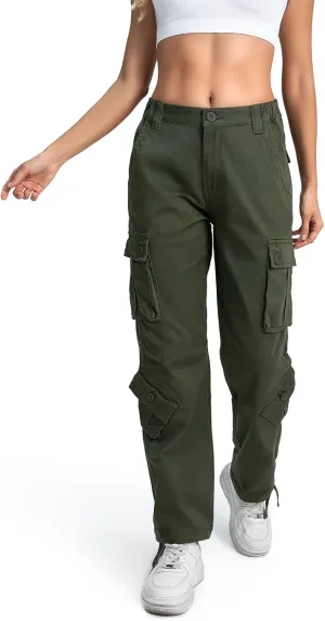 Matchstick Womens Cargo Pants with 8 Pockets Baggy Utility Work Pants for Hiking Travel Outdoor All Season Daily Wear