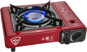 Max Gas Stove MS-2500, Up to 8000 BTU, Camp Stove, with Carrying Case (Red)