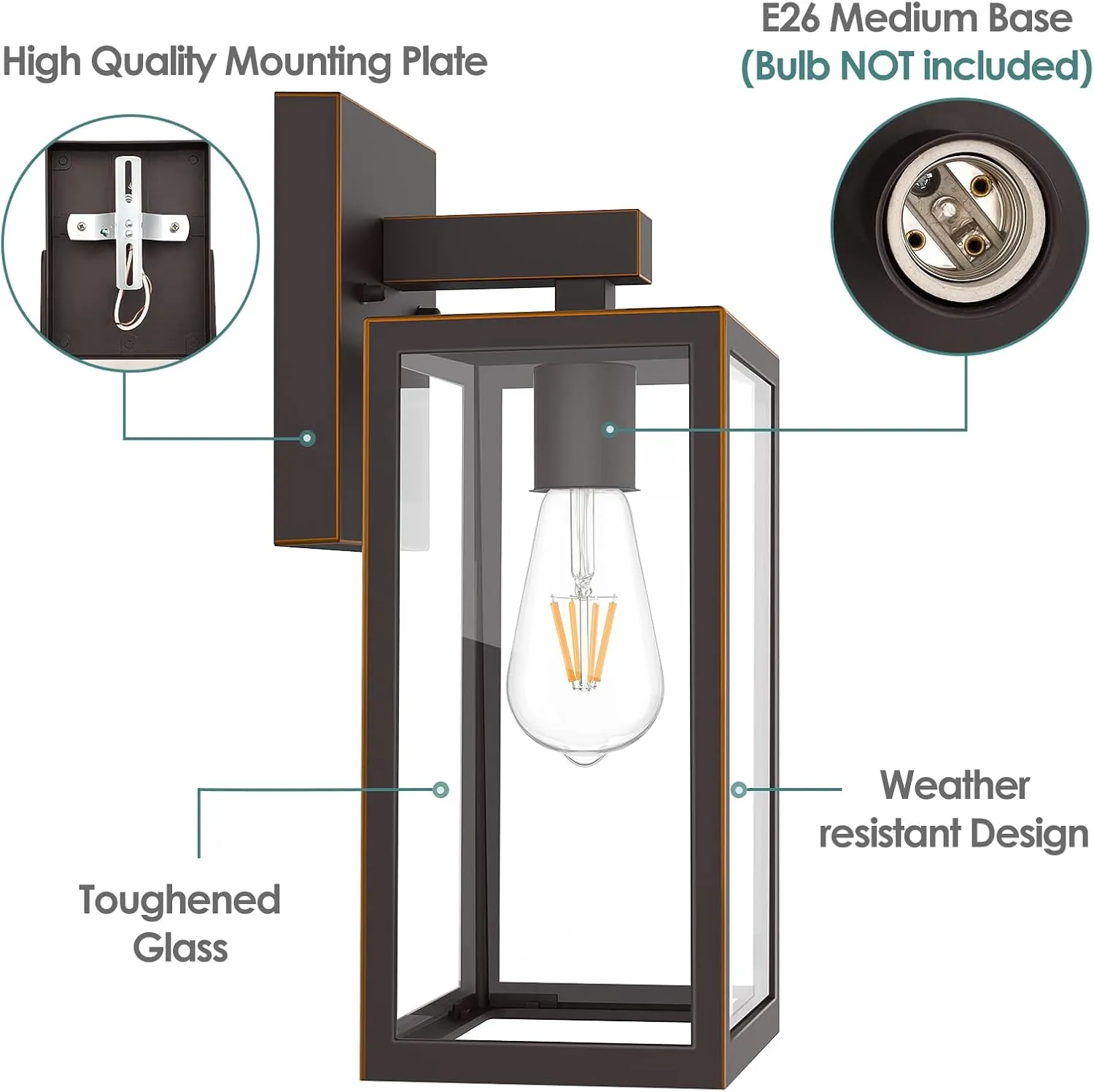 MAXvolador Outdoor Wall Lantern, Exterior Waterproof Wall Sconce Light Fixture, Oil Rubbed Bronze Anti-Rust Mount Light Glass, E26 Porch Patio Lighting