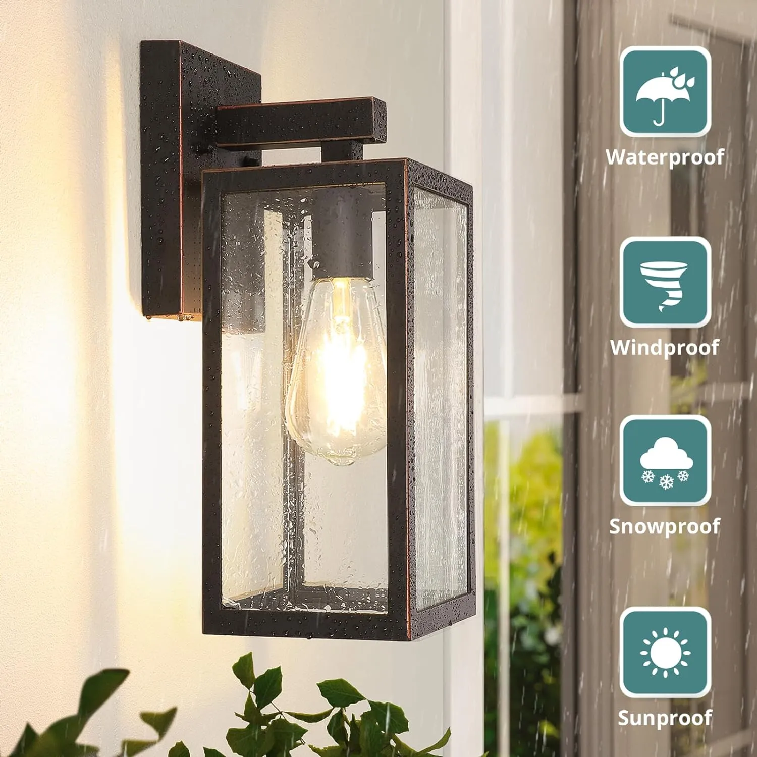 MAXvolador Outdoor Wall Lantern, Exterior Waterproof Wall Sconce Light Fixture, Oil Rubbed Bronze Anti-Rust Mount Light Glass, E26 Porch Patio Lighting