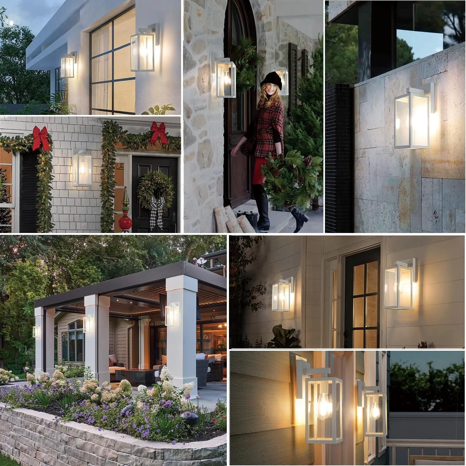 MAXvolador Outdoor Wall Lantern, Exterior Waterproof Wall Sconce Light Fixture, White Anti-Rust MountLights Clear Glass, E26 Porch Patio Lighting