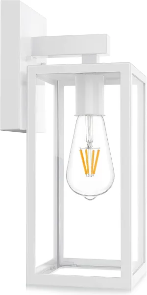 MAXvolador Outdoor Wall Lantern, Exterior Waterproof Wall Sconce Light Fixture, White Anti-Rust MountLights Clear Glass, E26 Porch Patio Lighting