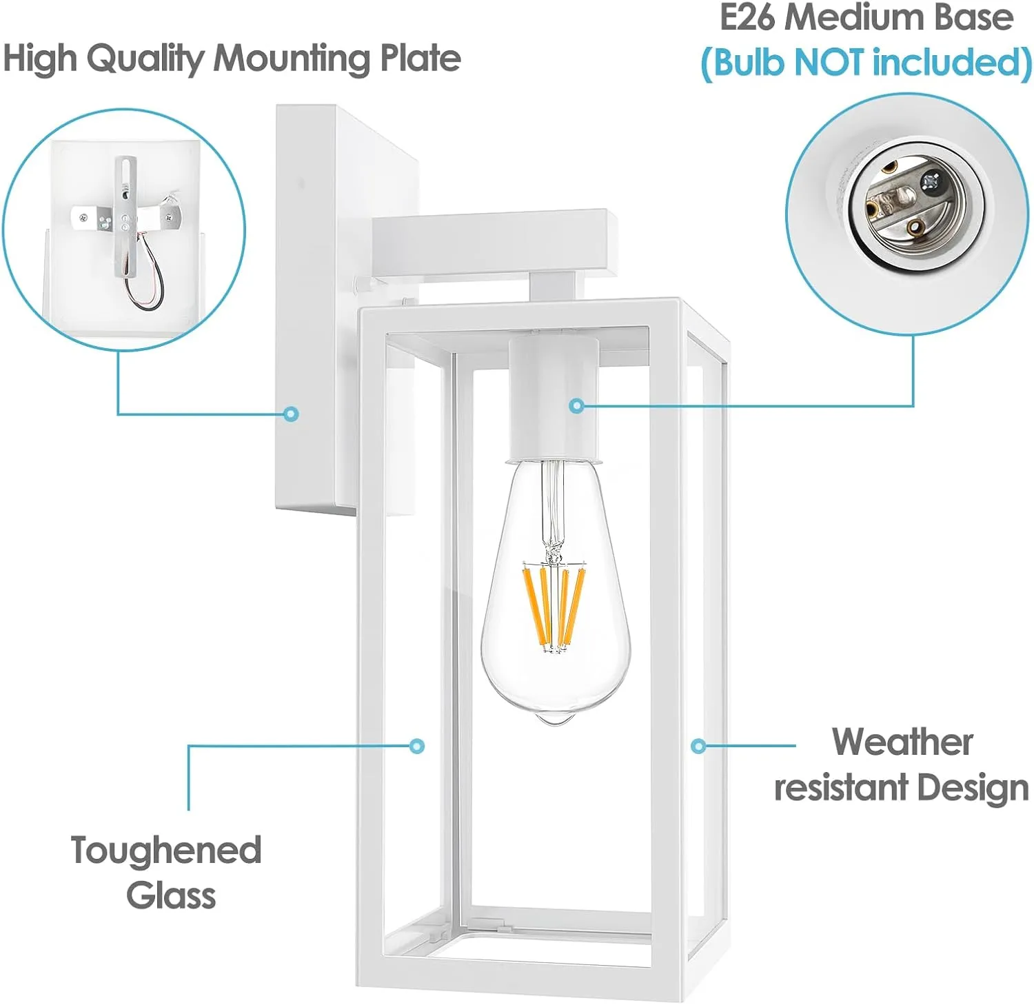 MAXvolador Outdoor Wall Lantern, Exterior Waterproof Wall Sconce Light Fixture, White Anti-Rust MountLights Clear Glass, E26 Porch Patio Lighting
