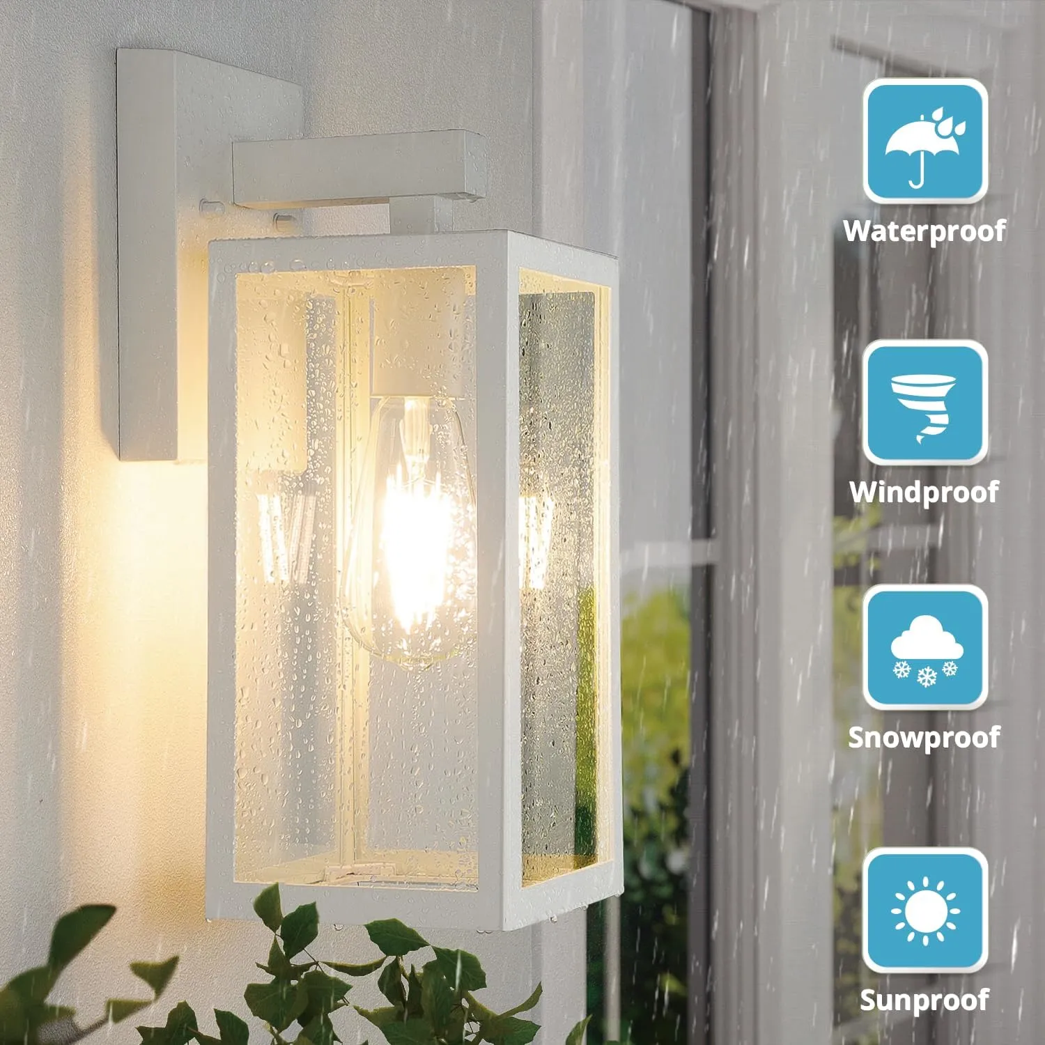 MAXvolador Outdoor Wall Sconce, Exterior Waterproof Lantern Light Fixtures, White Porch Light Toughened Glass, Anti-Rust E26 Patio Lighting, 2 Pack