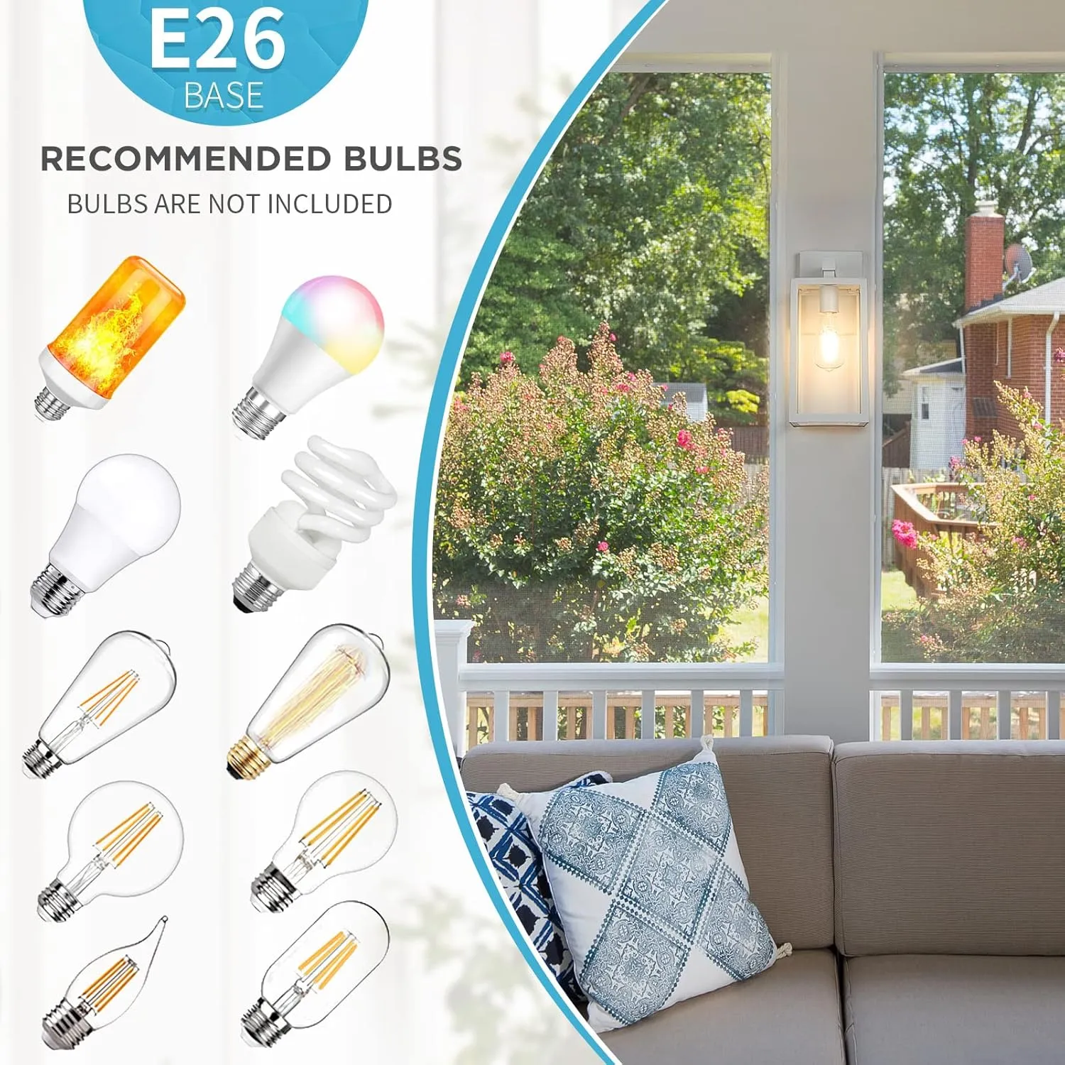 MAXvolador Outdoor Wall Sconce, Exterior Waterproof Lantern Light Fixtures, White Porch Light Toughened Glass, Anti-Rust E26 Patio Lighting, 2 Pack