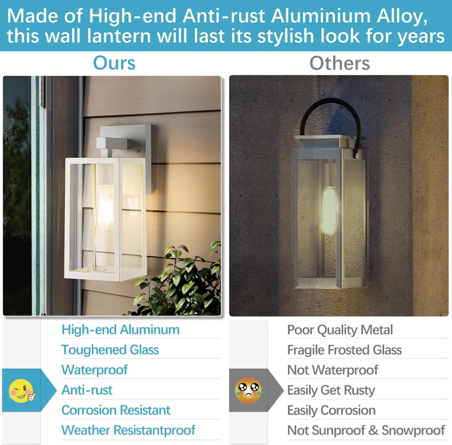 MAXvolador Outdoor Wall Sconce, Exterior Waterproof Lantern Light Fixtures, White Porch Light Toughened Glass, Anti-Rust E26 Patio Lighting, 2 Pack