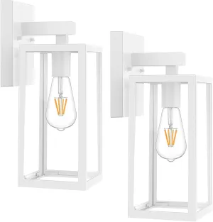 MAXvolador Outdoor Wall Sconce, Exterior Waterproof Lantern Light Fixtures, White Porch Light Toughened Glass, Anti-Rust E26 Patio Lighting, 2 Pack