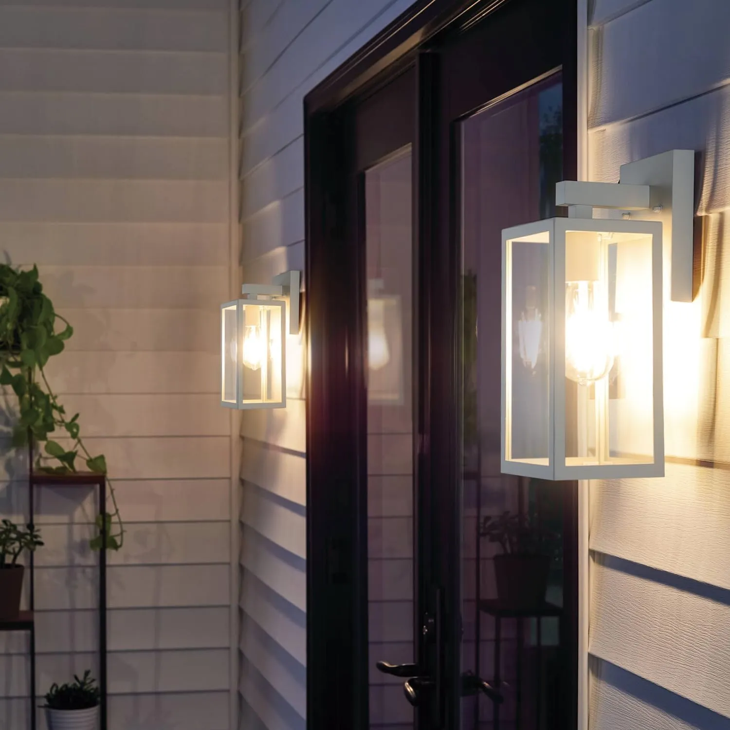 MAXvolador Outdoor Wall Sconce, Exterior Waterproof Lantern Light Fixtures, White Porch Light Toughened Glass, Anti-Rust E26 Patio Lighting, 2 Pack
