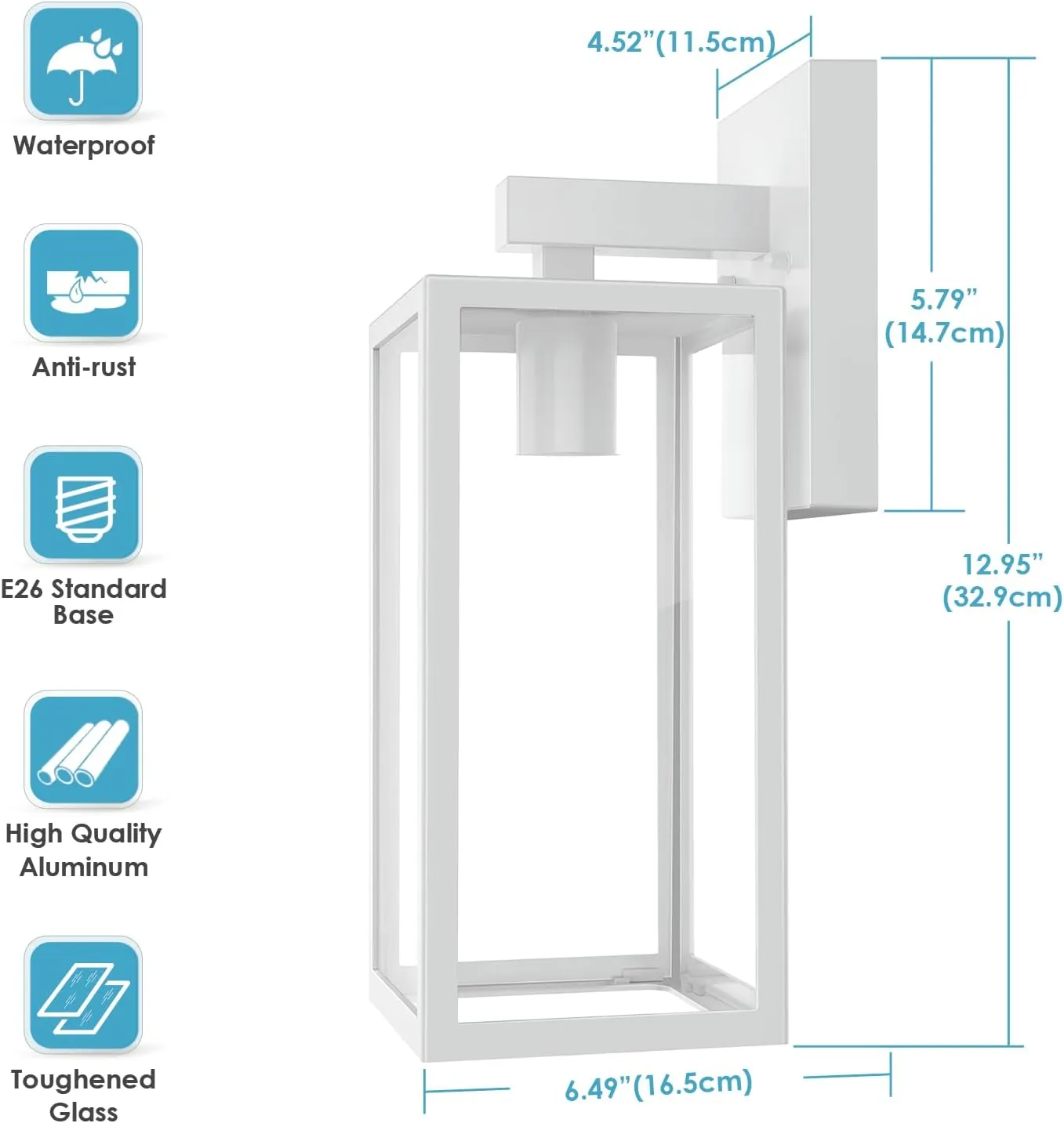MAXvolador Outdoor Wall Sconce, Exterior Waterproof Lantern Light Fixtures, White Porch Light Toughened Glass, Anti-Rust E26 Patio Lighting, 2 Pack