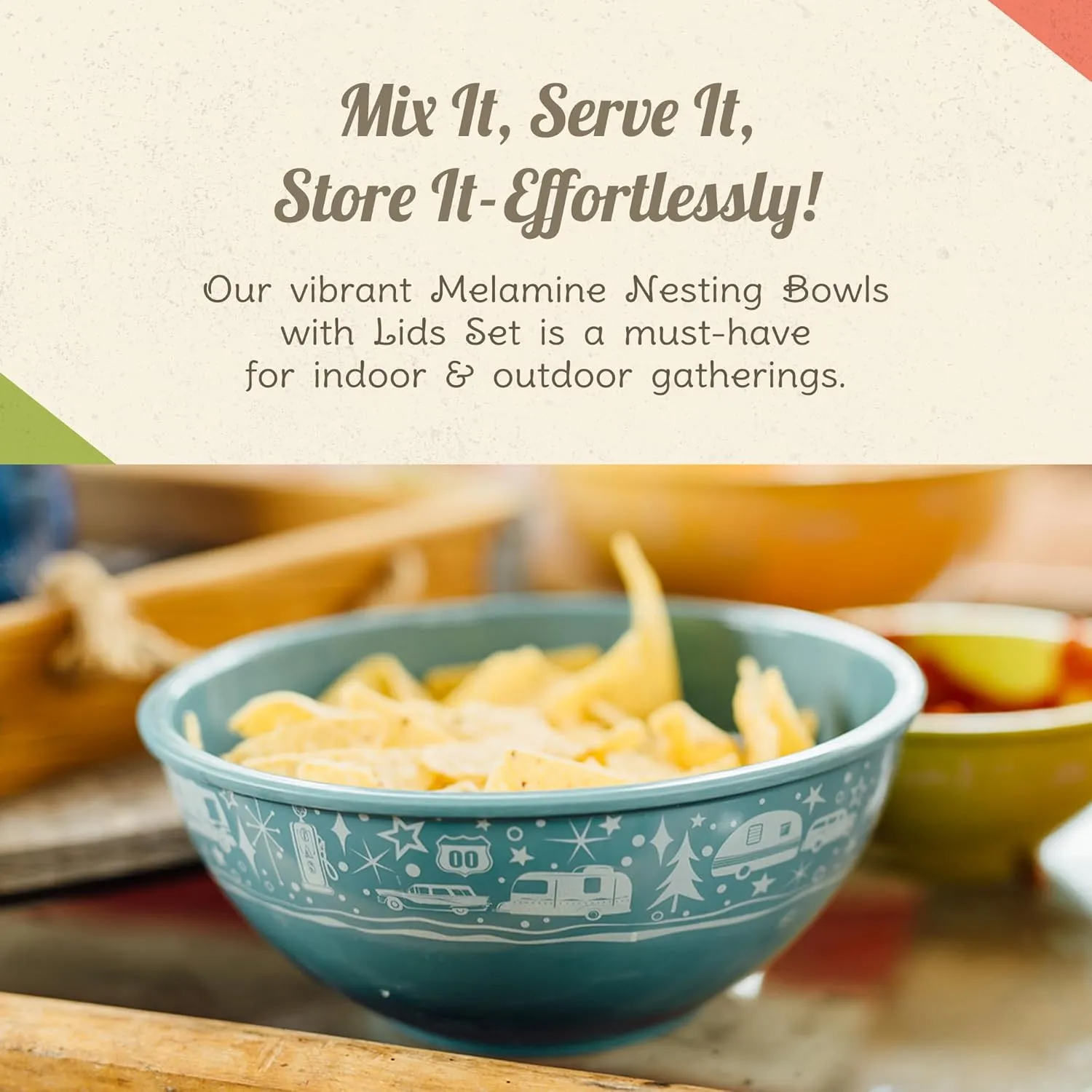 Melamine Bowls with Lids - 4 BPA Free Nesting Bowls with (New and Imporved) Lids Set for Indoor & Outdoor Dining - Sturdy, Lightweight, & Top Shelf Dishwasher Suitable Camping Bowl Set