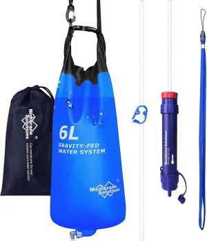 Membrane Solutions Gravity Water Filter Pro 6L, 0.1-Micron Versatile Water Purifier Camping with Adjustable Tree Strap Storage Bag, Survival Gear and Equipment for Group Camping Emergency Preparedness