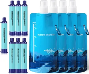 Membrane Solutions Squeezable Water Filtration System, Survival Water Purifier Kit, Portable Backpacking Gear Including Water Filter Straw and 23oz Collapsible Bottle for Hiking Camping Travel(7 4)