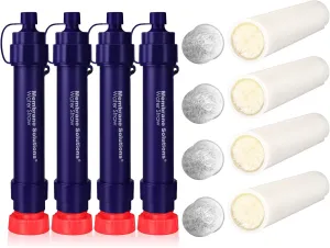 Membrane Solutions WS02 Water Filter Straw with Replacement UF Filter 0.1 Micron 4-Stage Water Purifier Backpacking Gear, Removable Portable Filtration Straw for Hiking, Outdoor Activities (Pack of 8)