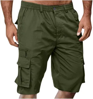 Men Cargo Shorts Multi Pocket Casual Workout Shorts Solid Color Lightweight Hiking Shorts for Camping Hiking