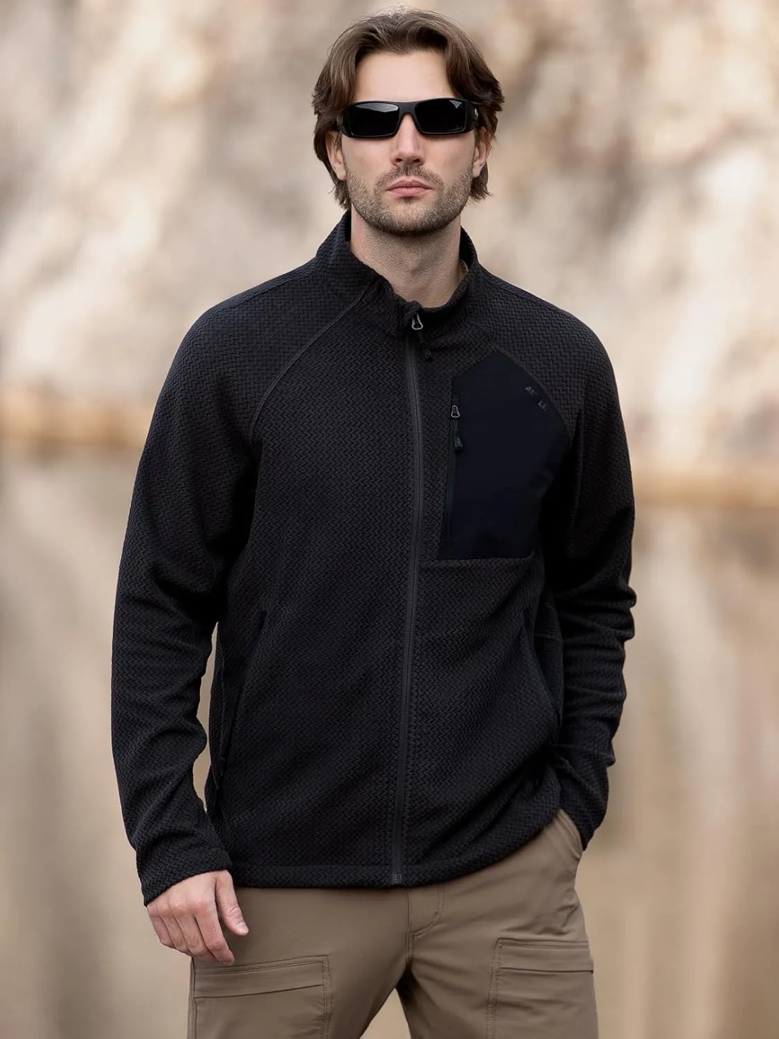 Men's AIR Full Zip Wave-textured Lightweight Fleece Jacket Breathable Spring Jacket for Outdoor Hiking Camping
