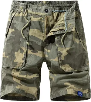 Men's Camouflage Tactical Cargo Shorts Summer Large Pockets Drawstring Cotton Hiking Shorts