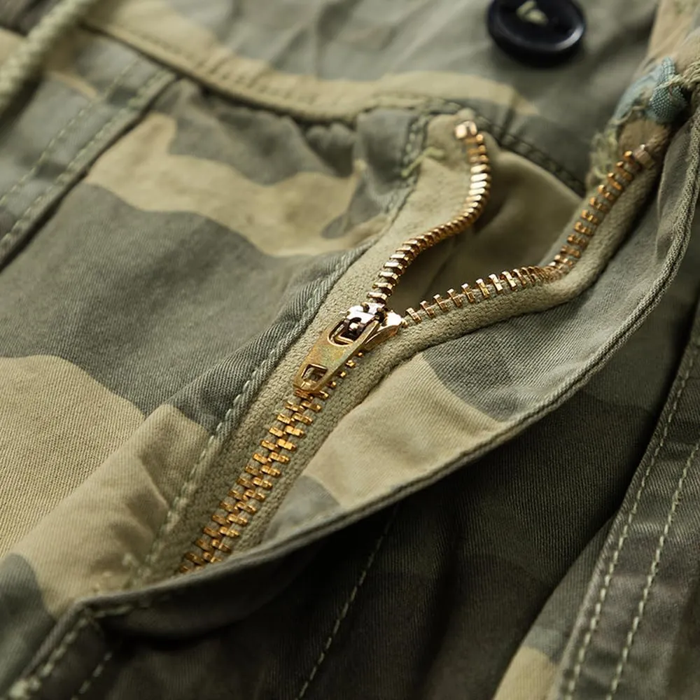 Men's Camouflage Tactical Cargo Shorts Summer Large Pockets Drawstring Cotton Hiking Shorts