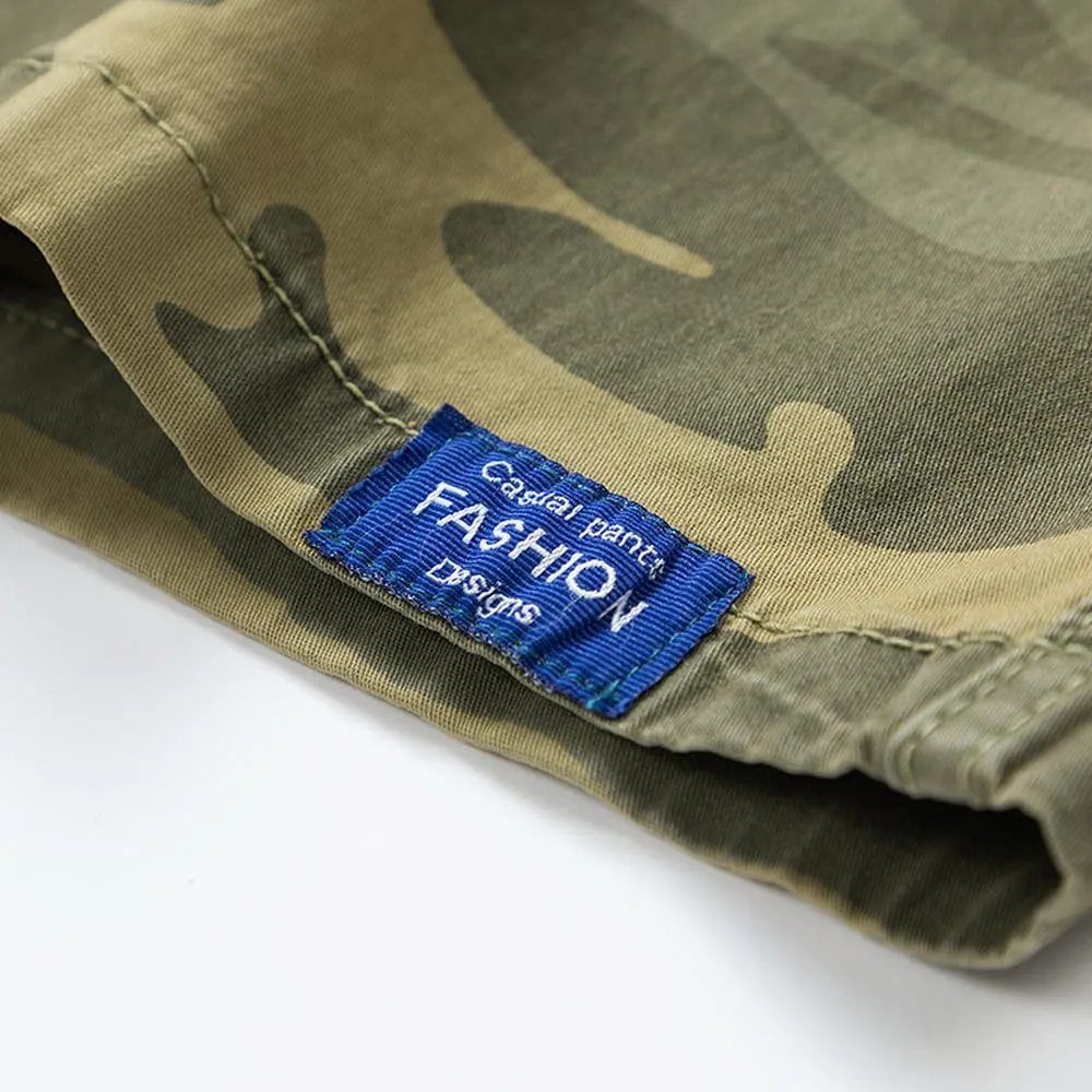 Men's Camouflage Tactical Cargo Shorts Summer Large Pockets Drawstring Cotton Hiking Shorts
