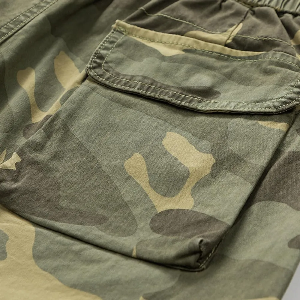 Men's Camouflage Tactical Cargo Shorts Summer Large Pockets Drawstring Cotton Hiking Shorts
