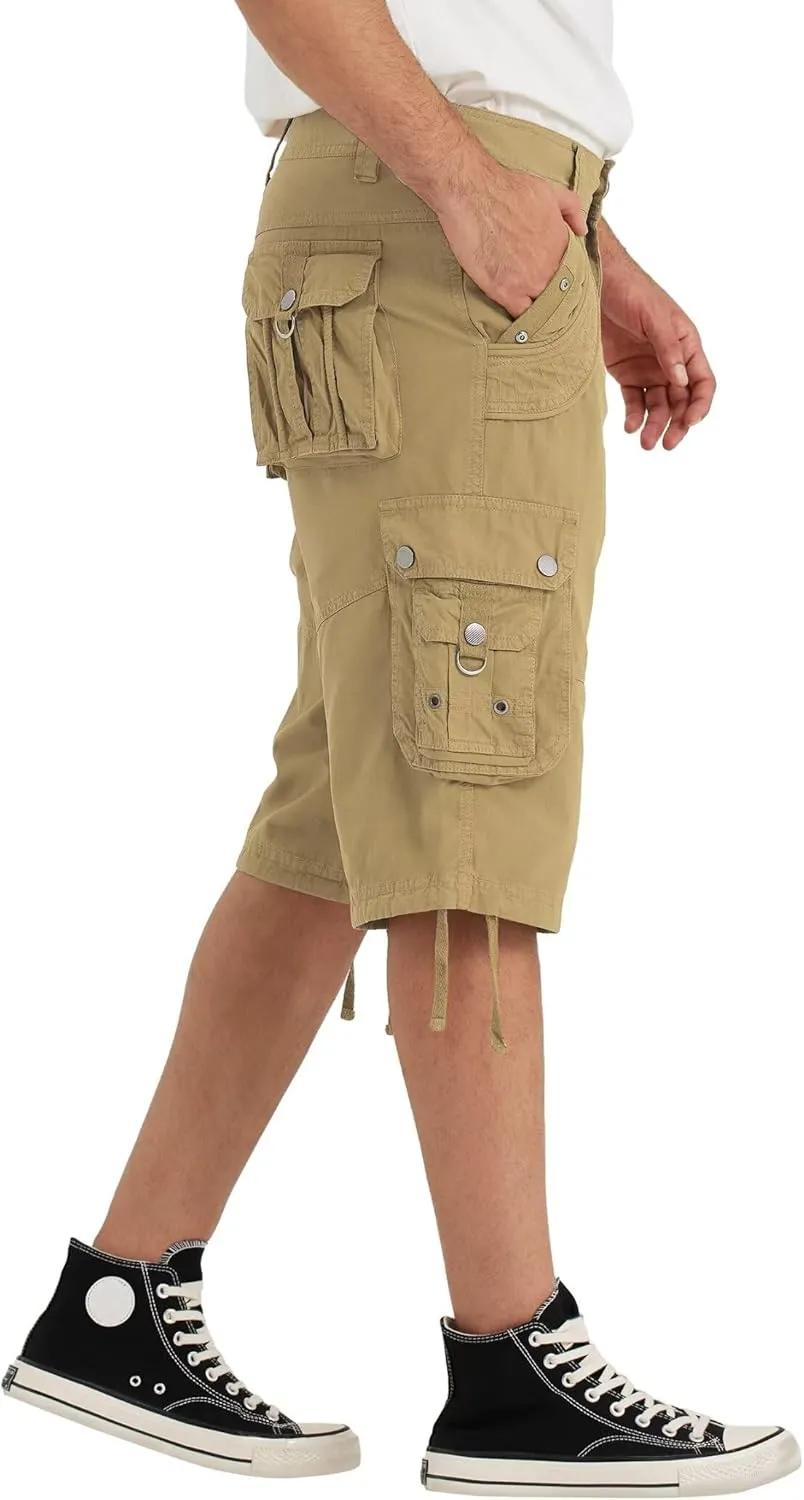 Mens Cargo Shorts with 8 Pockets Long Below Knee Length Relaxed Fit Casual Hiking Work Outdoor