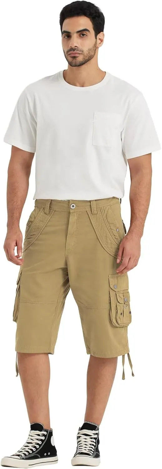 Mens Cargo Shorts with 8 Pockets Long Below Knee Length Relaxed Fit Casual Hiking Work Outdoor