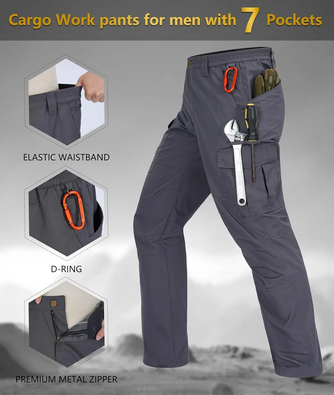 Mens Cargo Work Pants Waterproof Hiking Pants for Men Ripstop Tactical Pants Multi Work Pants with 7 Pockets