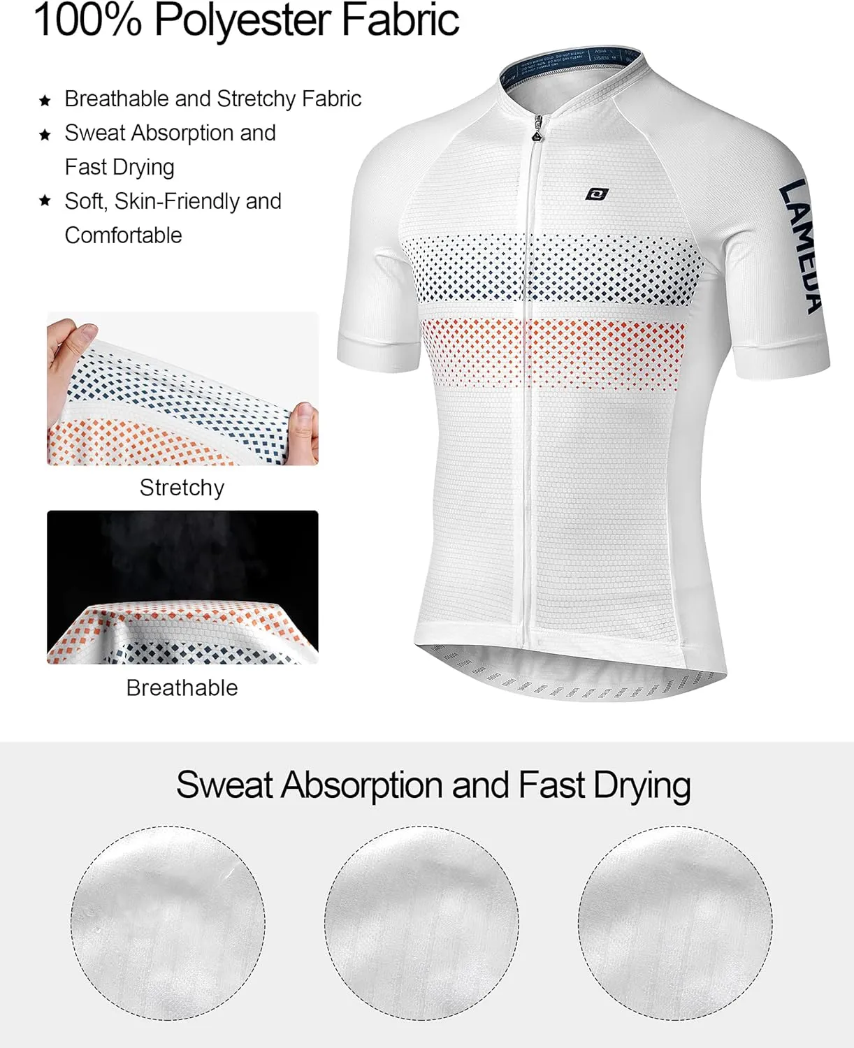 Men's Cycling Jersey Breathable Lightweight Short Sleeve Elastic Pro Road Bike Shirt Full Zip