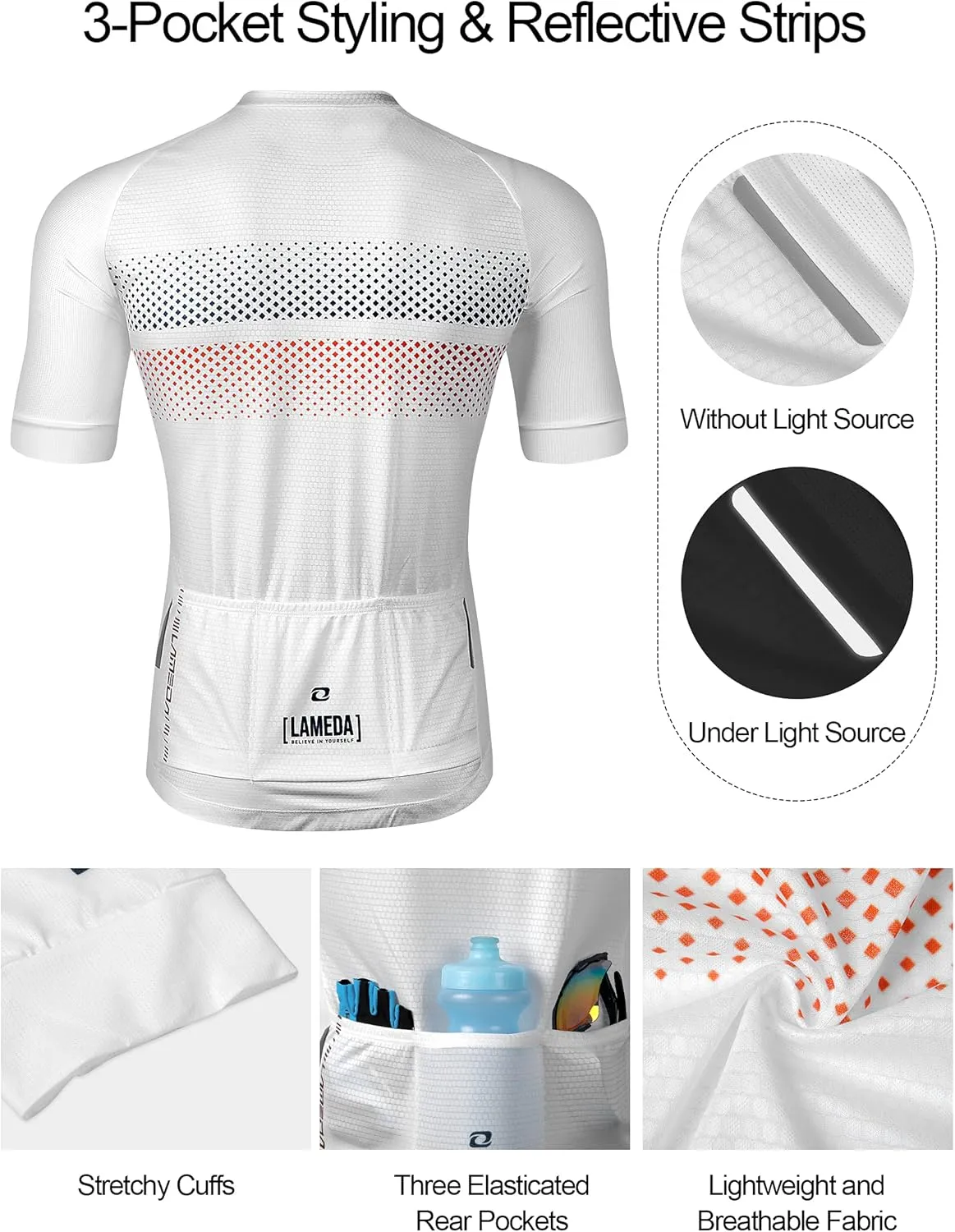 Men's Cycling Jersey Breathable Lightweight Short Sleeve Elastic Pro Road Bike Shirt Full Zip
