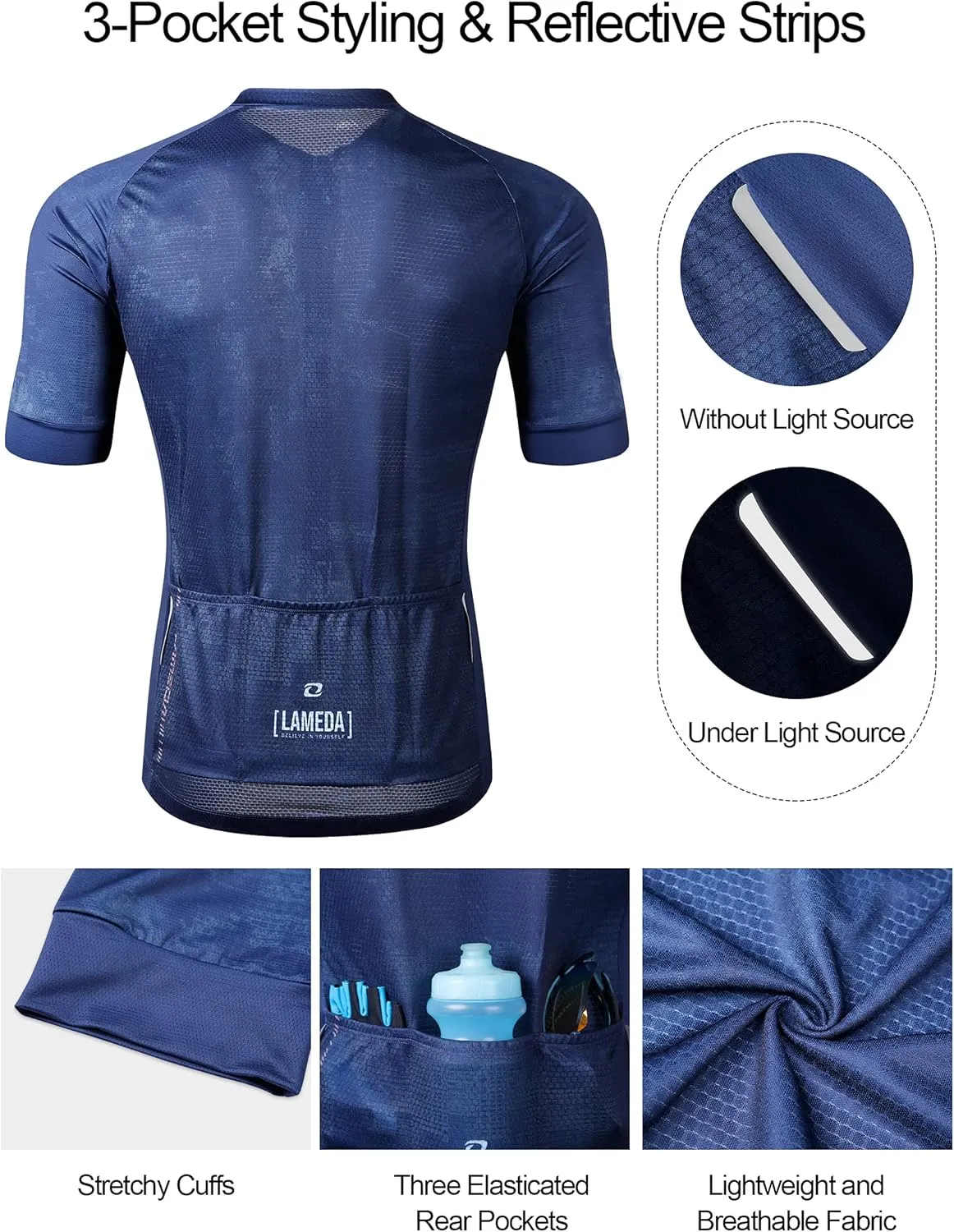 Men's Cycling Jersey Breathable Lightweight Short Sleeve Elastic Pro Road Bike Shirt Full Zip