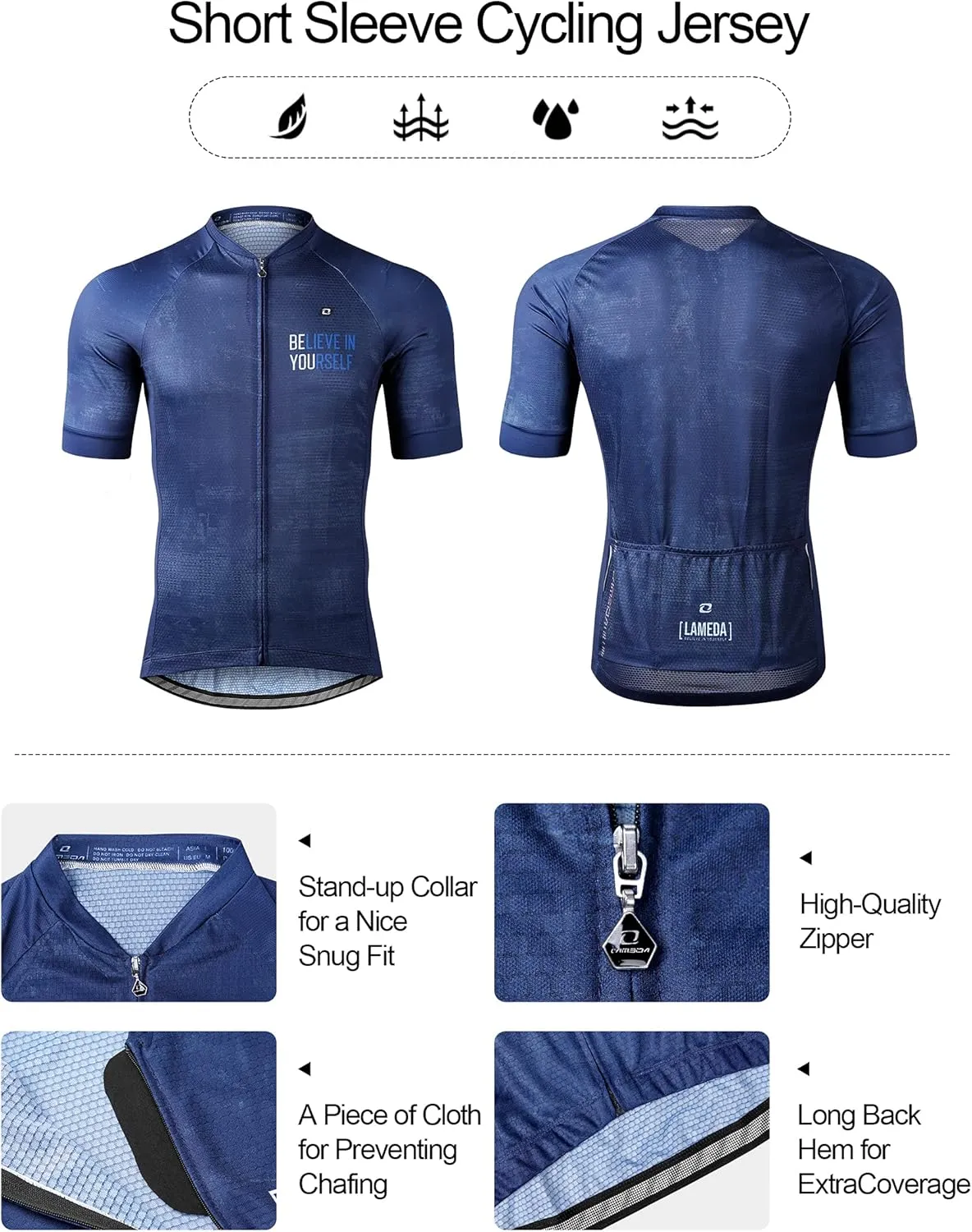 Men's Cycling Jersey Breathable Lightweight Short Sleeve Elastic Pro Road Bike Shirt Full Zip