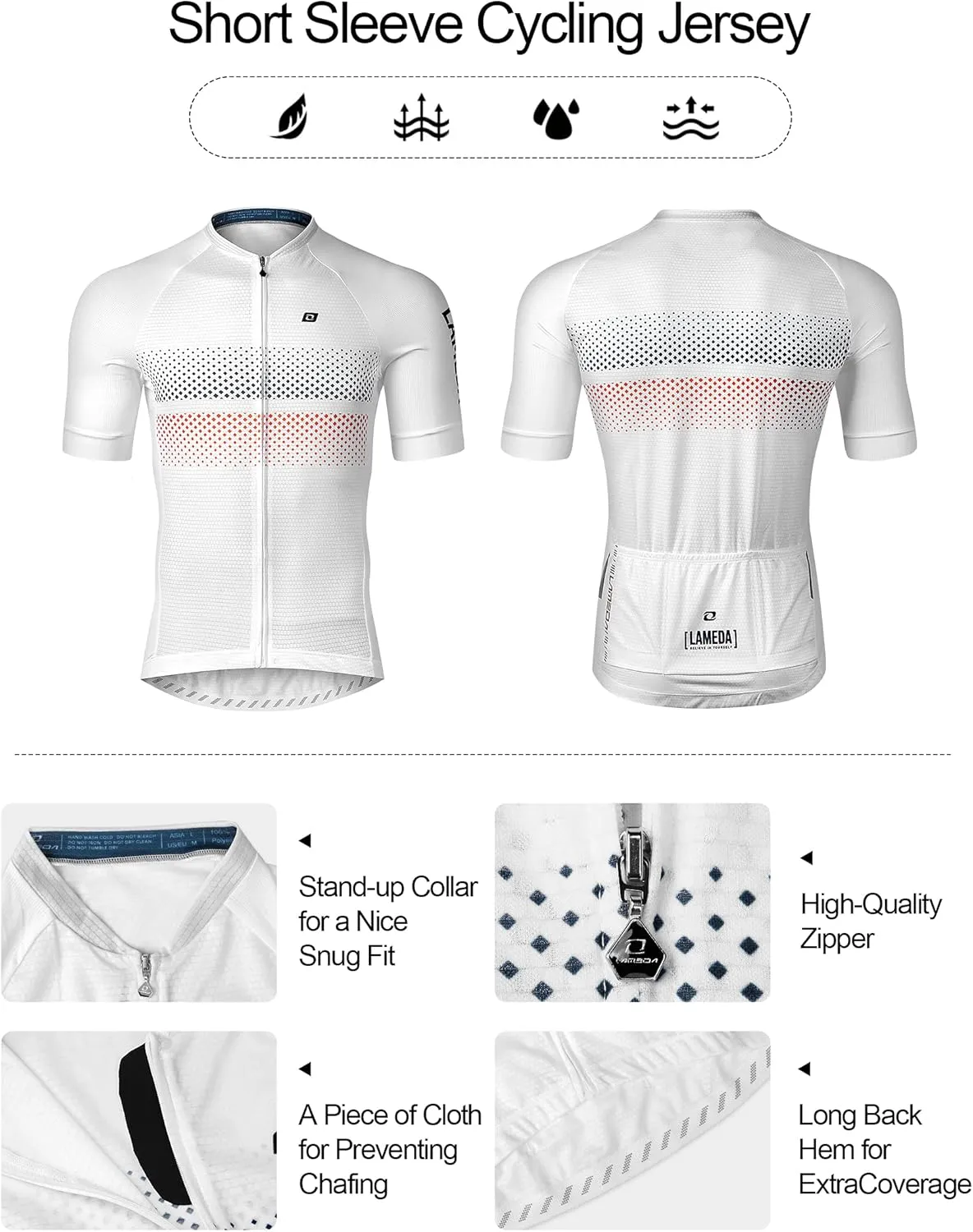 Men's Cycling Jersey Breathable Lightweight Short Sleeve Elastic Pro Road Bike Shirt Full Zip