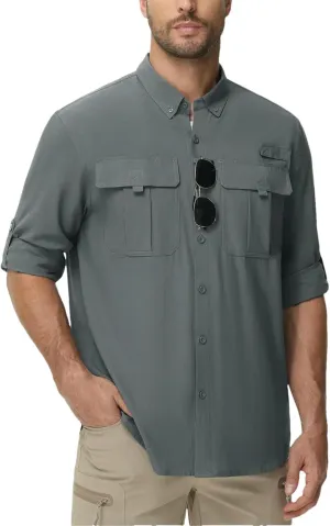 Mens Fishing Shirts UPF 50  UV Block Long Sleeve Shirt Breathable Trekking Hiking Sun Shirts for Men