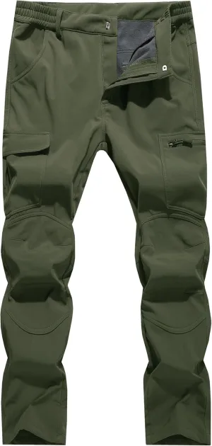 Men's Fleece Lined Outdoor Hiking Pants Waterproof Softshell Insulated Snow Ski Winter Camping Fishing Pants