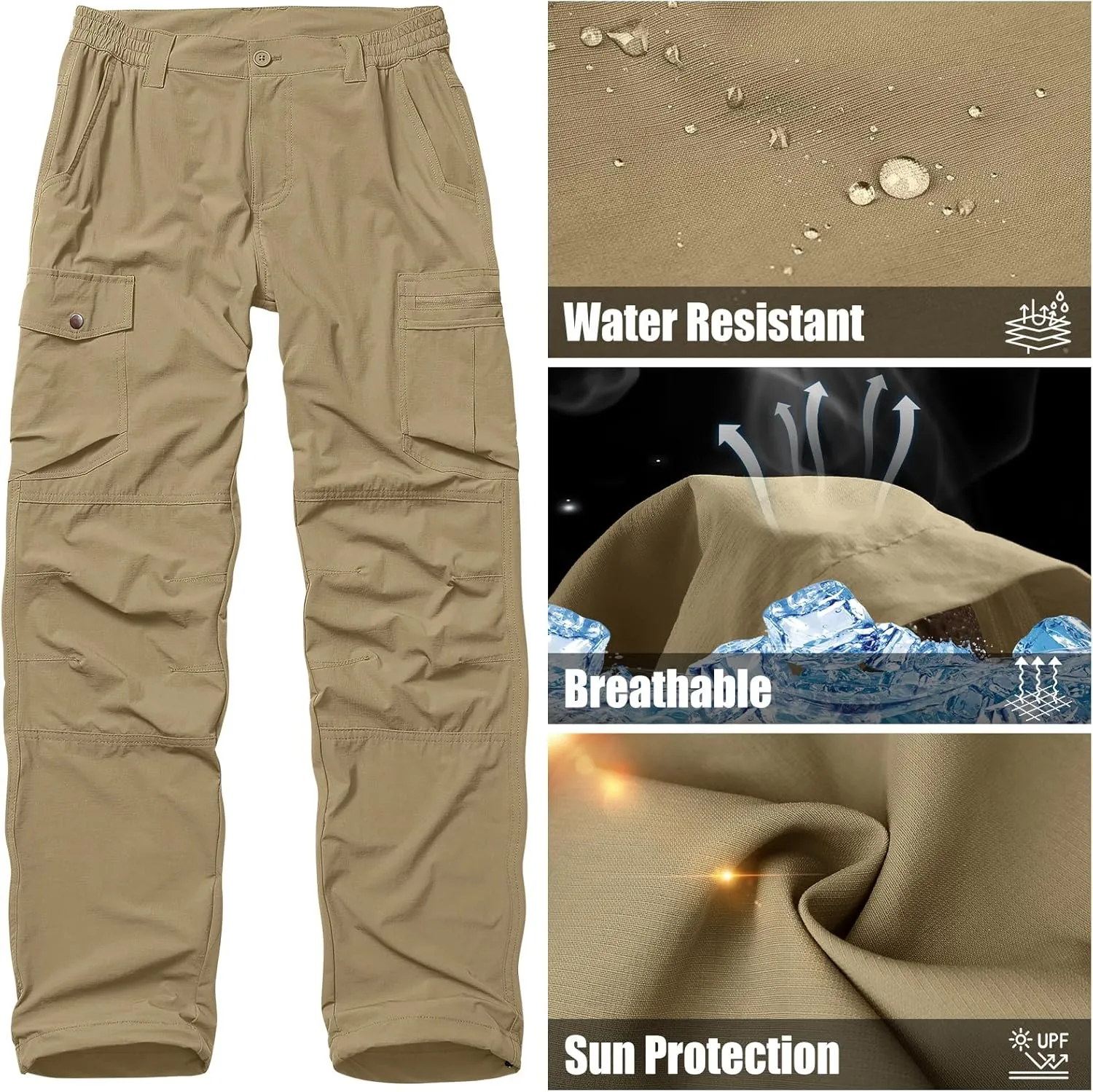 Mens Hiking Cargo Pants Quick Dry Lightweight Water-Resistant Safari Fishing Outdoor Work Pants with Multiple Pockets