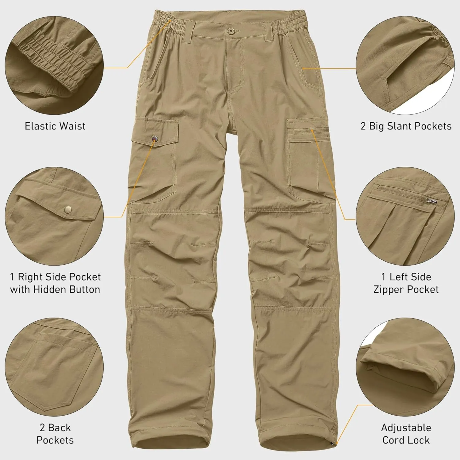 Mens Hiking Cargo Pants Quick Dry Lightweight Water-Resistant Safari Fishing Outdoor Work Pants with Multiple Pockets