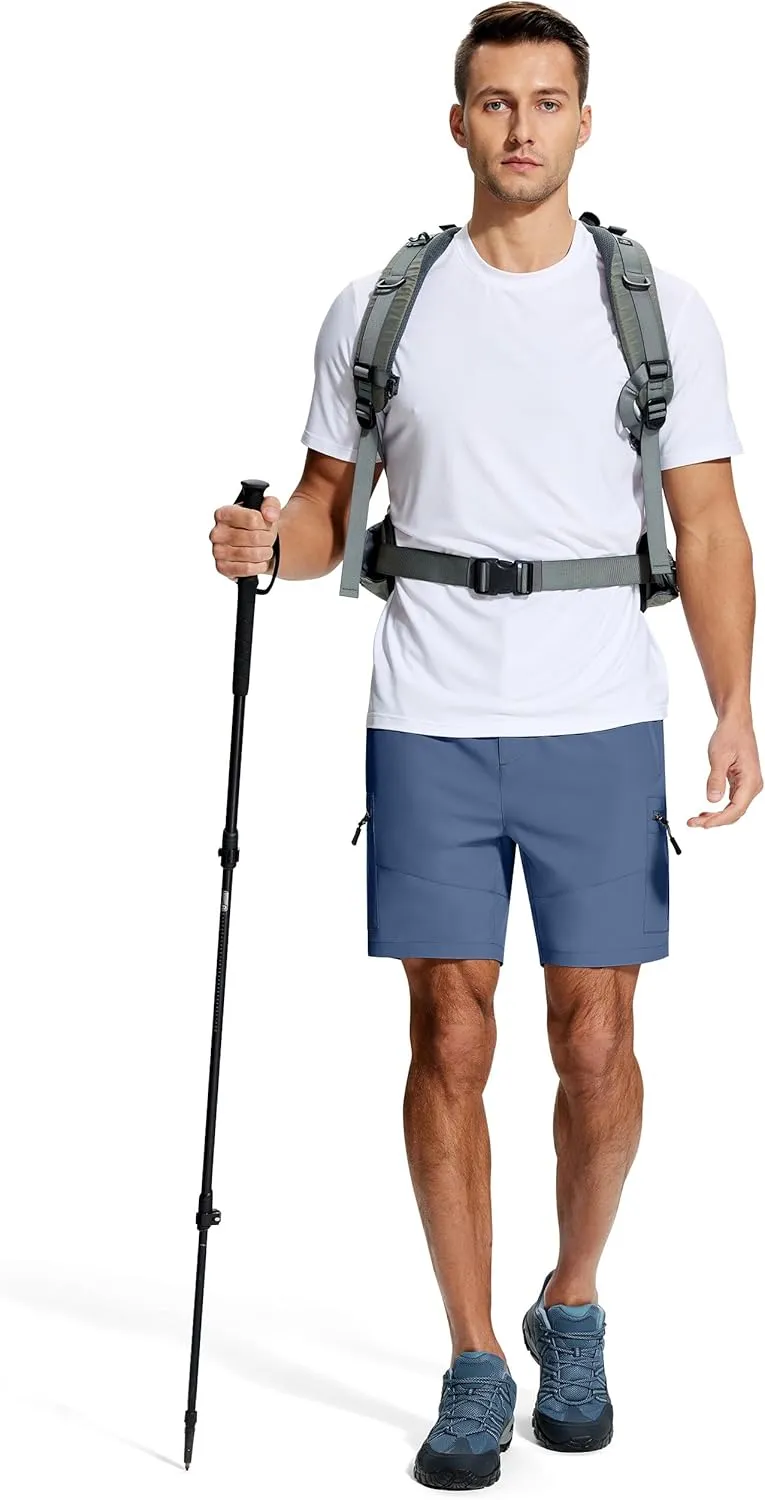 Mens Hiking Cargo Shorts 7" Inseam 6 Zipper Pockets Stretch Quick Dry Lightweight Short for Golf Casual Fishing Work