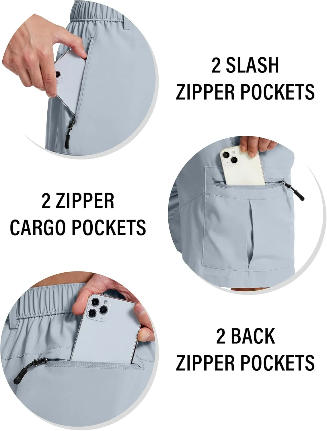 Mens Hiking Cargo Shorts 7" Inseam 6 Zipper Pockets Stretch Quick Dry Lightweight Short for Golf Casual Fishing Work