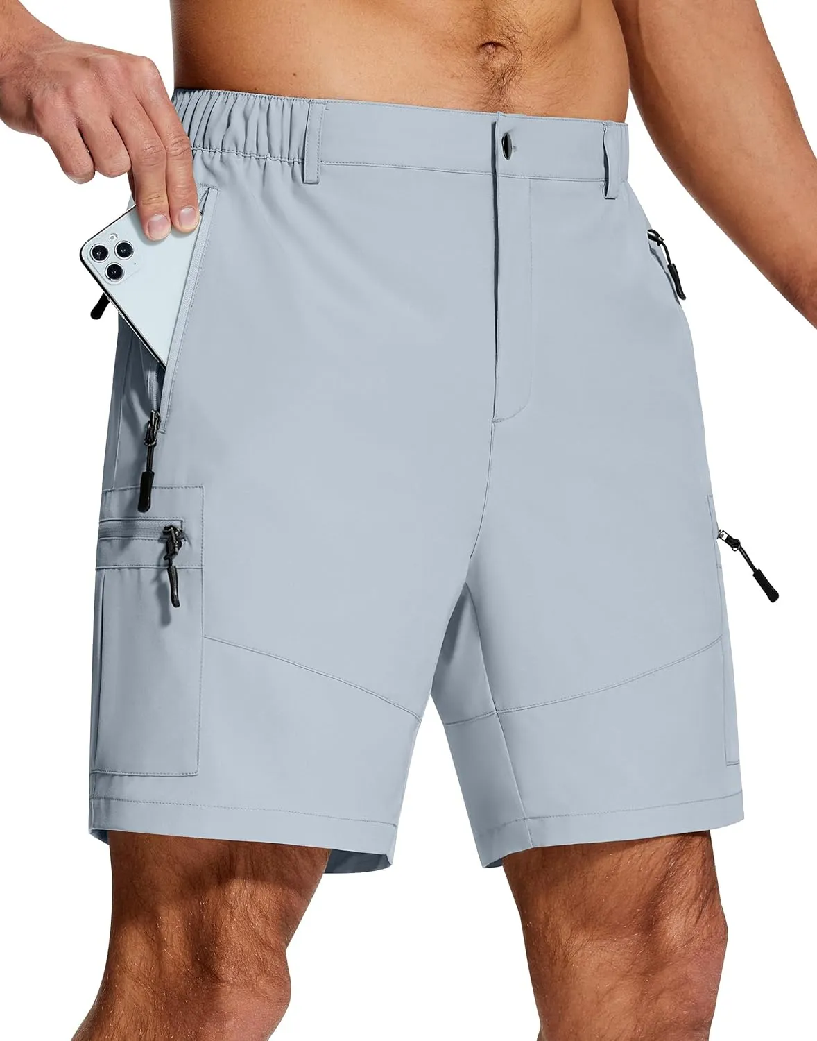 Mens Hiking Cargo Shorts 7" Inseam 6 Zipper Pockets Stretch Quick Dry Lightweight Short for Golf Casual Fishing Work