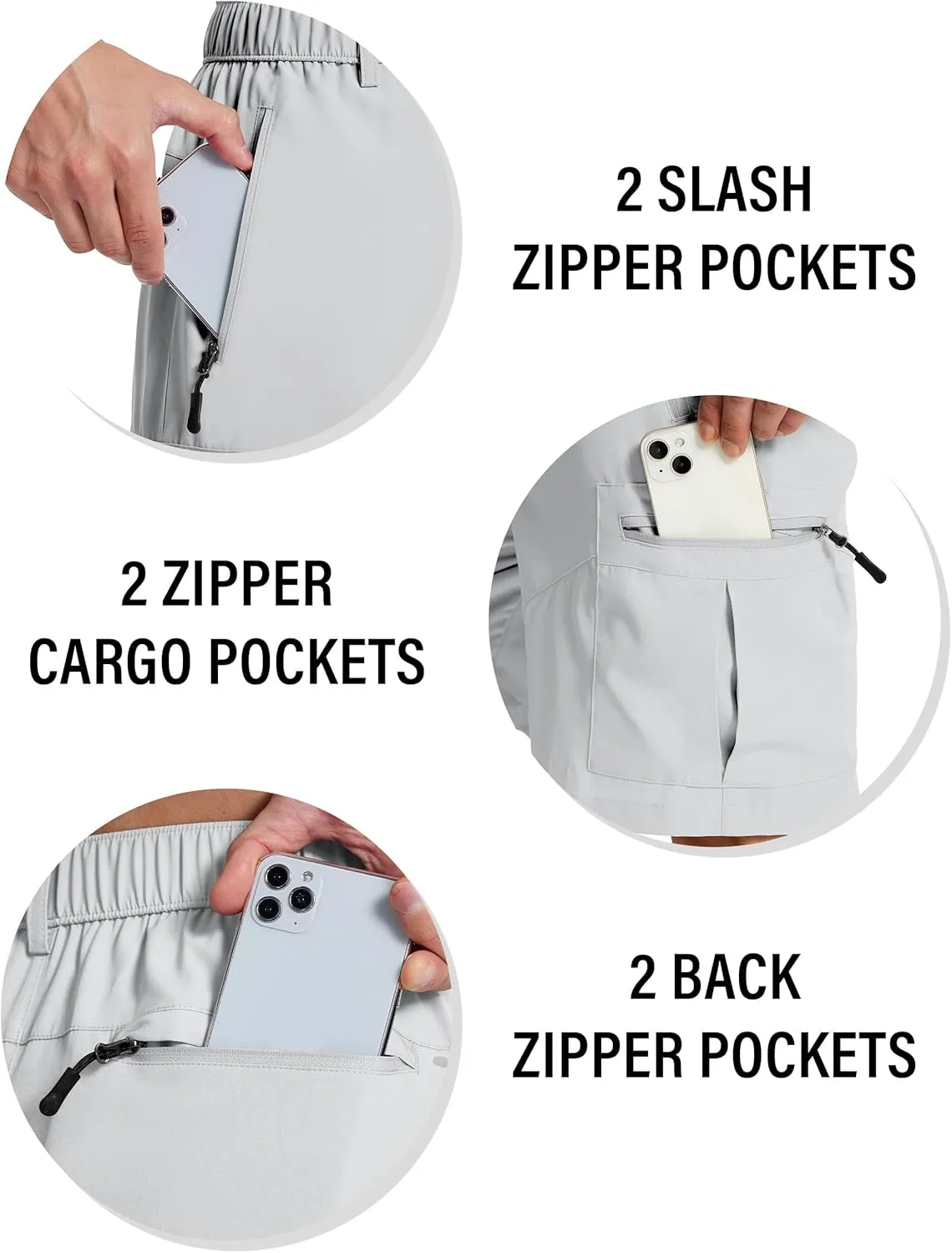 Mens Hiking Cargo Shorts 7" Inseam 6 Zipper Pockets Stretch Quick Dry Lightweight Short for Golf Casual Fishing Work