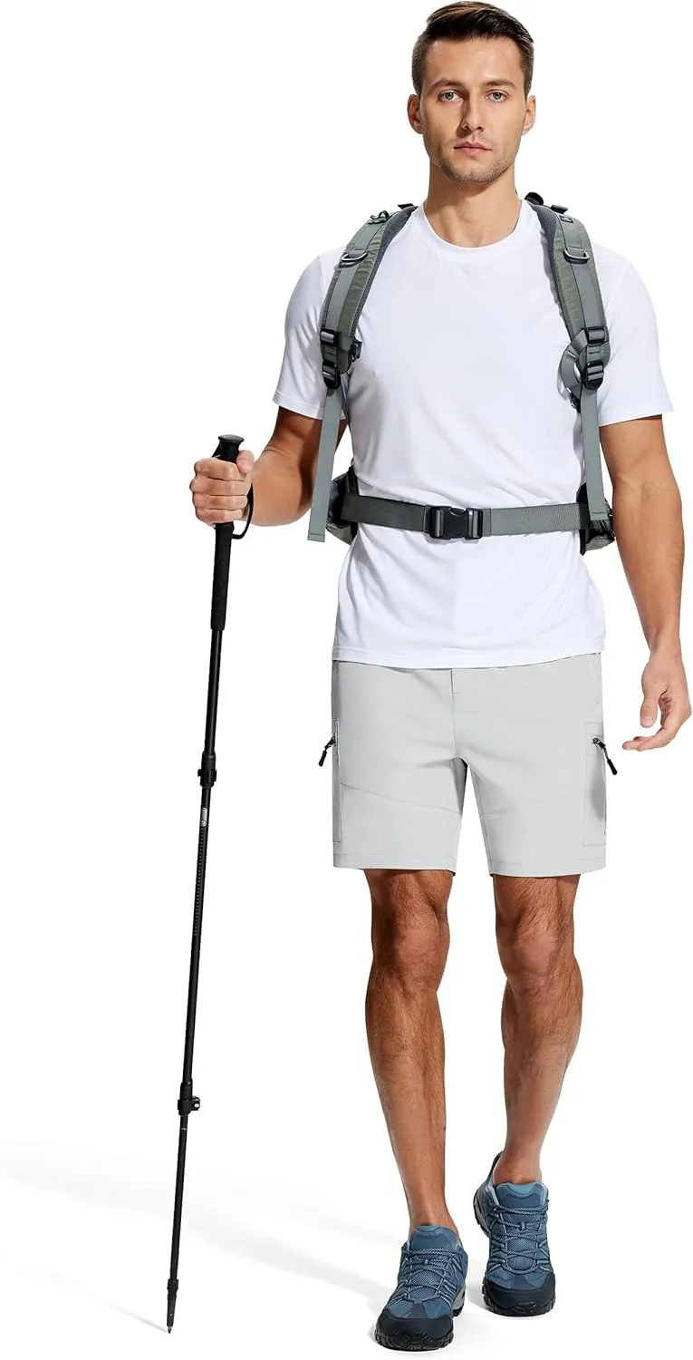 Mens Hiking Cargo Shorts 7" Inseam 6 Zipper Pockets Stretch Quick Dry Lightweight Short for Golf Casual Fishing Work