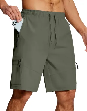 Mens Hiking Cargo Shorts 9 Inch with Zipper Pockets Quick Dry Stretch Lightweight Drawstring for Outdoor Fishing
