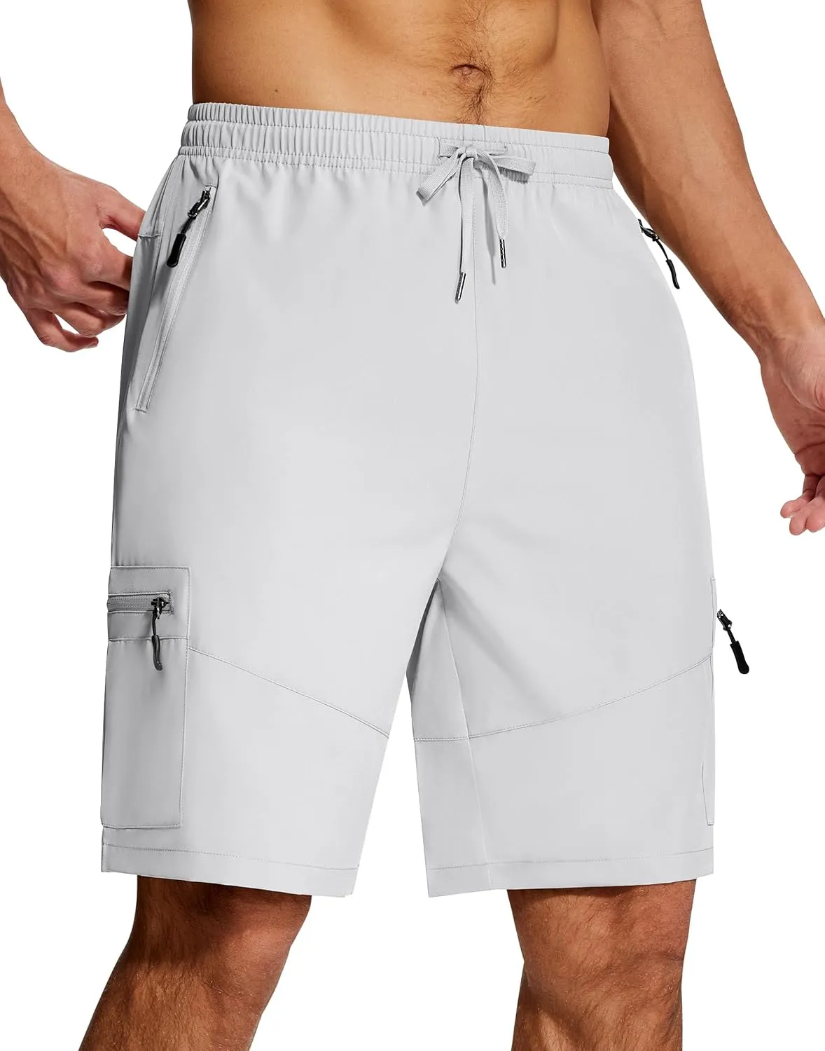 Mens Hiking Cargo Shorts 9 Inch with Zipper Pockets Quick Dry Stretch Lightweight Drawstring for Outdoor Fishing