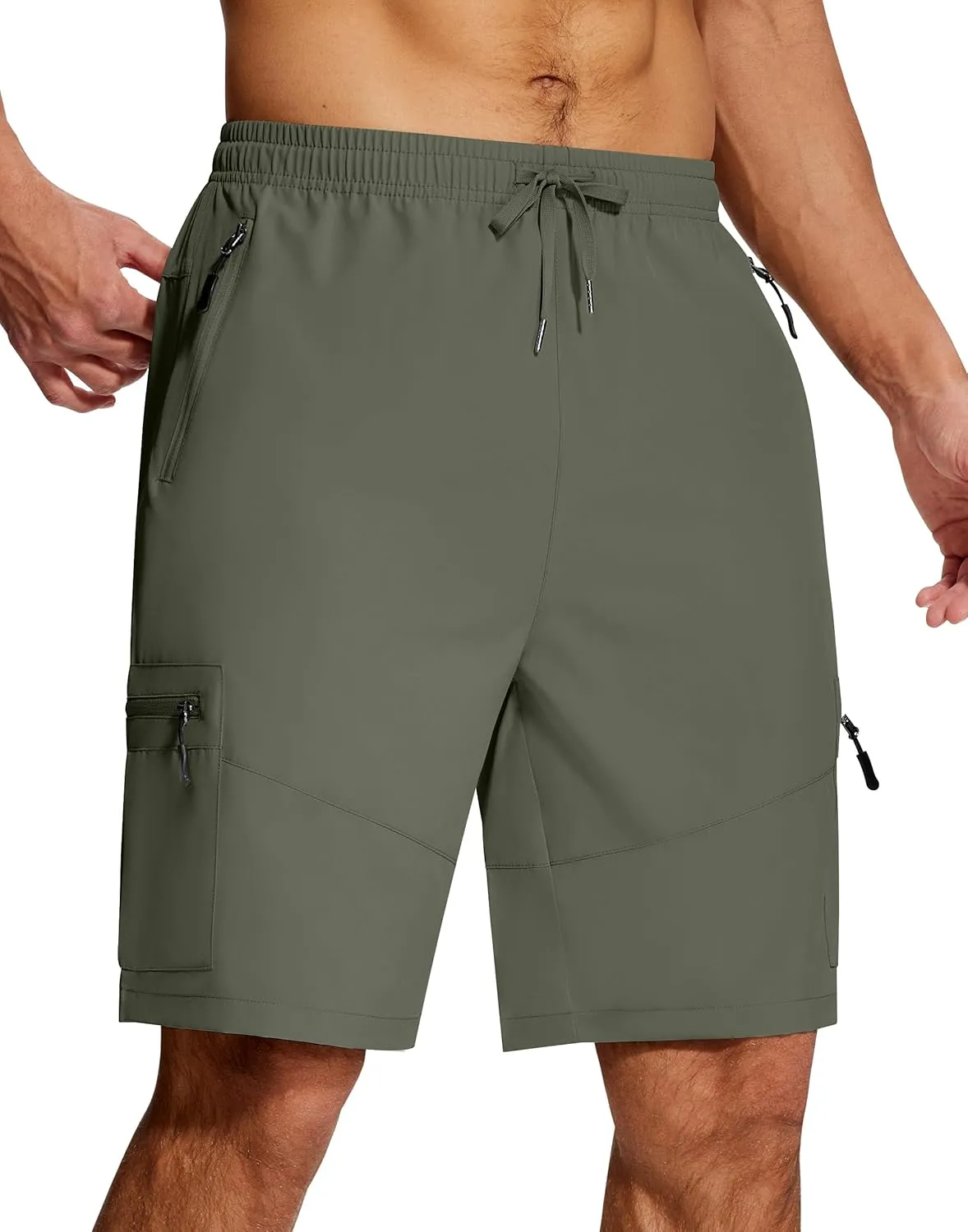 Mens Hiking Cargo Shorts 9 Inch with Zipper Pockets Quick Dry Stretch Lightweight Drawstring for Outdoor Fishing