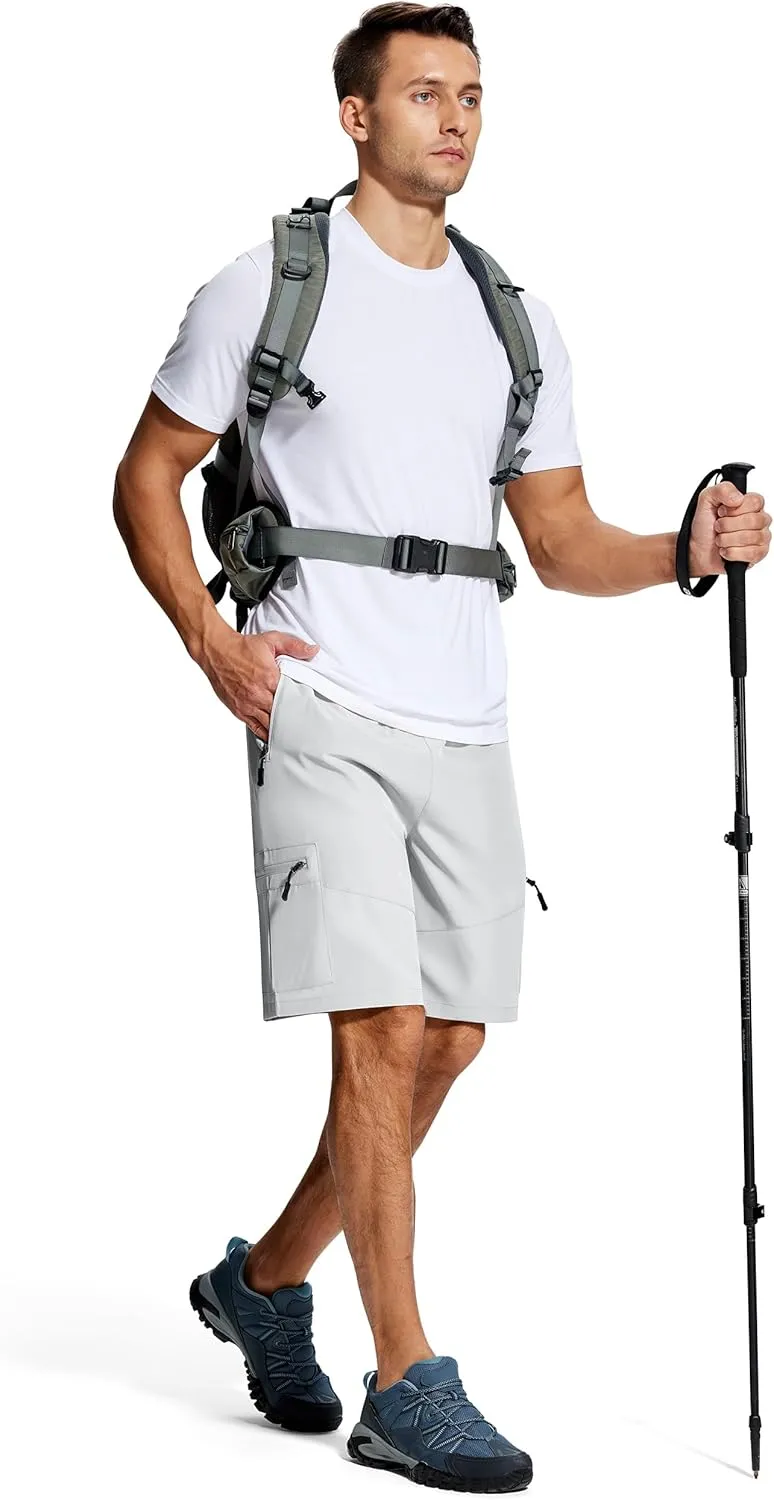 Mens Hiking Cargo Shorts 9 Inch with Zipper Pockets Quick Dry Stretch Lightweight Drawstring for Outdoor Fishing