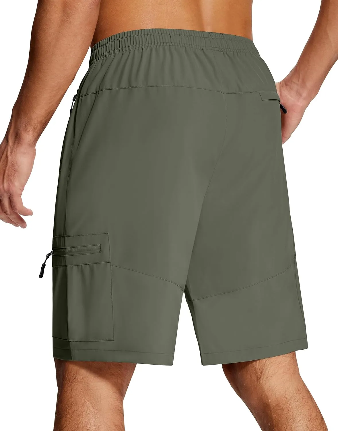 Mens Hiking Cargo Shorts 9 Inch with Zipper Pockets Quick Dry Stretch Lightweight Drawstring for Outdoor Fishing
