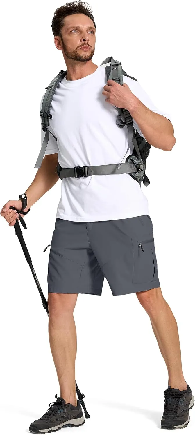 Mens Hiking Cargo Shorts with 6 Zipper Pockets 9" Quick-Dry Lightweight Short for Golf Casual Fishing